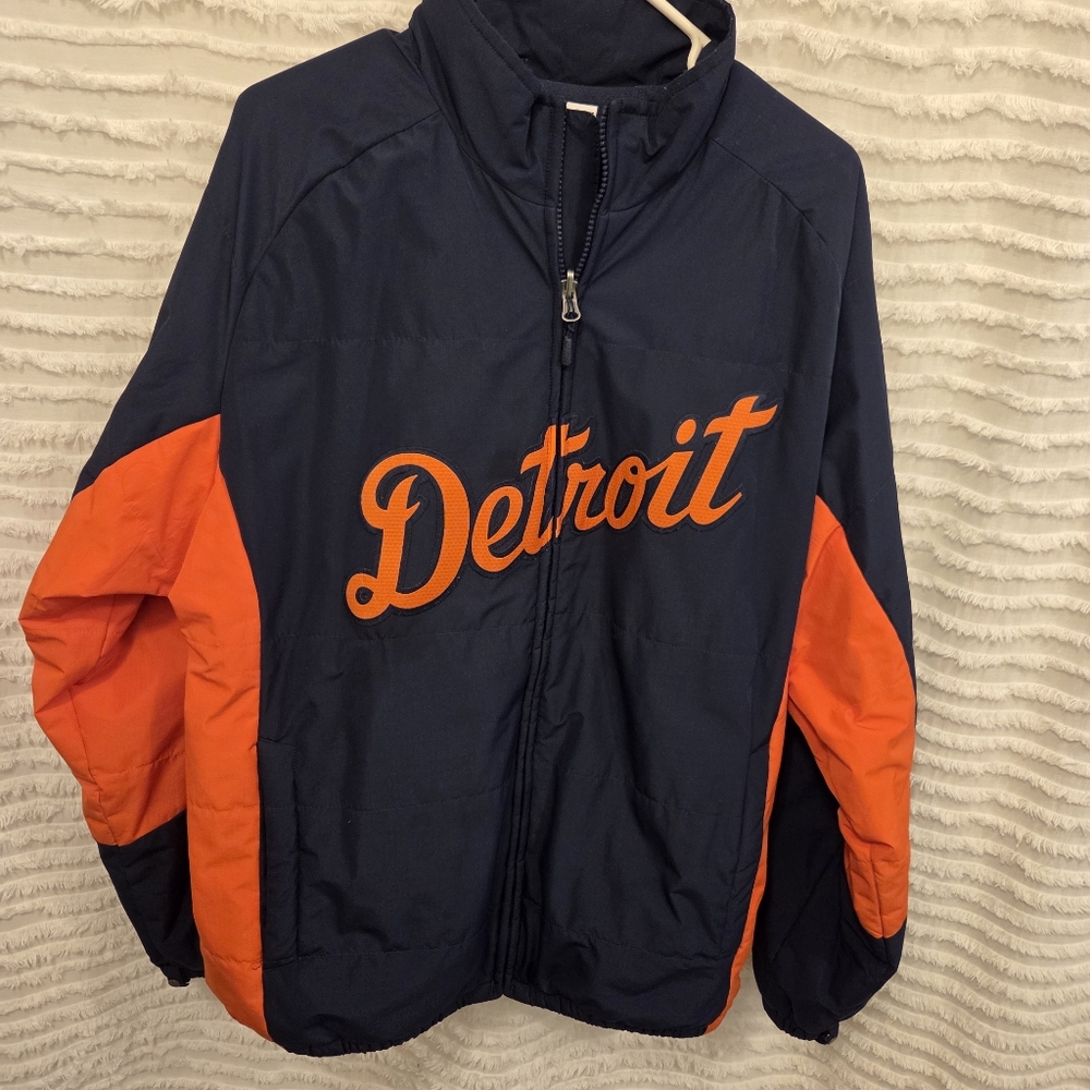Vtg‎ Majestic Authentic Detroit Tigers Fleece Lined Bomber Jacket Sz Large Flaw